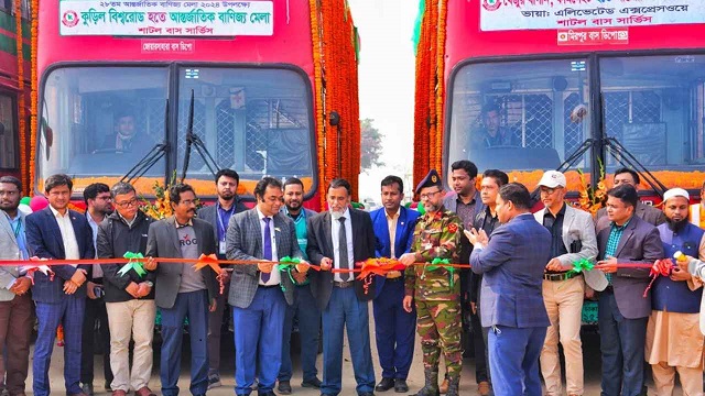 রোববার মেলা প্রাঙ্গণ থেকে বিআরটিসির বাস চলাচলের শুভ উদ্বোধন করেন বিআরটিসির চেয়ারম্যান মো. তাজুল ইসলাম (অতিরিক্তি সচিব)